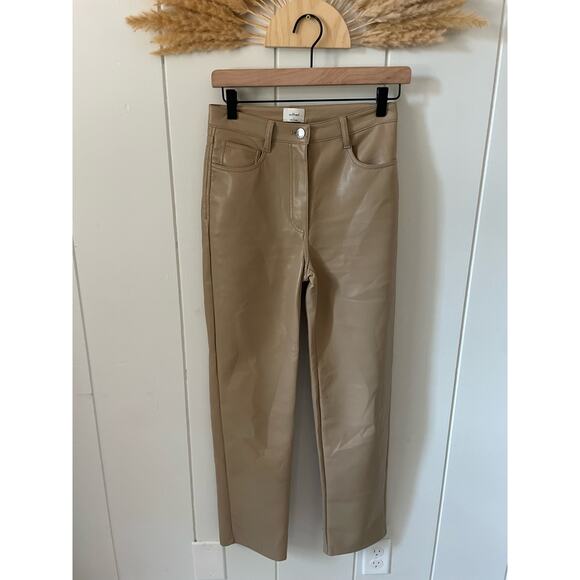 Wildred Tan Faux Leather Pants Size 2 High Rise Straight Leg - Picture 4 of 10